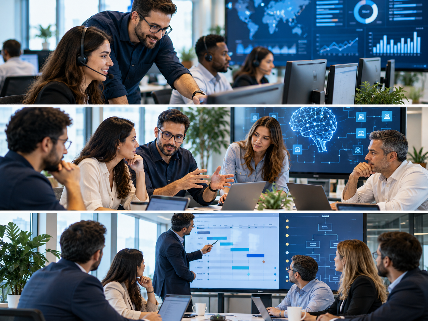 Cross-functional team coordinating AI transformation